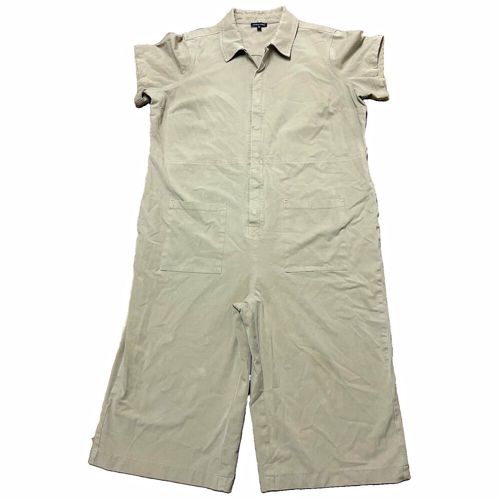 Universal Standard Women M Beige Kate Stretch Twill Wide Jumpsuit Cotton 18-20
